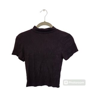 Antistar ribbed turtle neck open back crop top